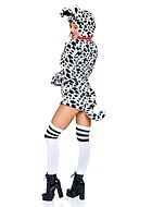 Dalmatian (woman), body costume, long sleeves, hood, front zipper, tail